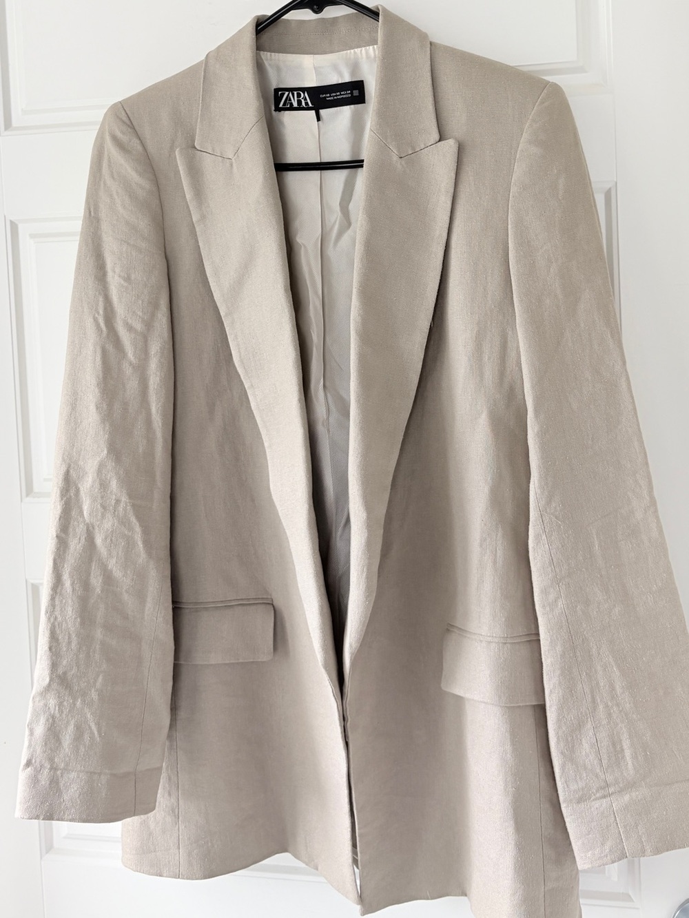 Zara Light Beige Linen-Blend Blazer Size XS